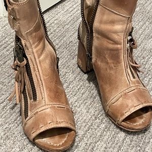 Freebird peep tan toe leather booties. Like new.